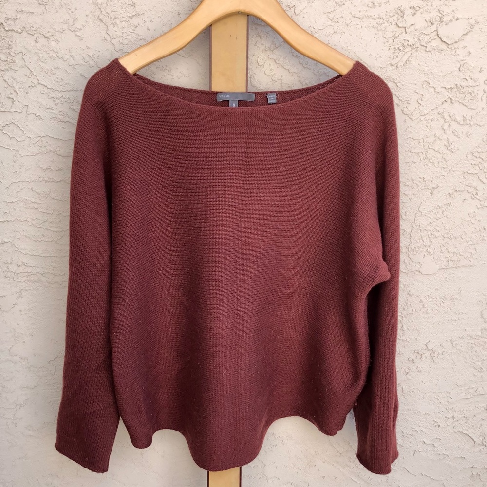 Vince Burgundy Long Sleeve Boat Neck Knit Sweater